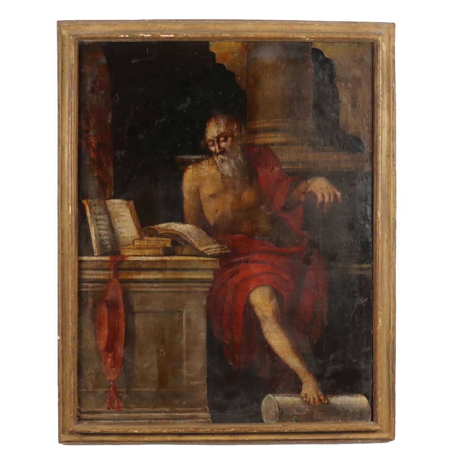 Unknown Figurative Painting - Painting Saint Jerome 17th century