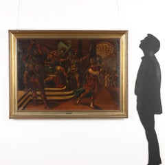 Painted Biblical Scene. David playing the harp 17th century