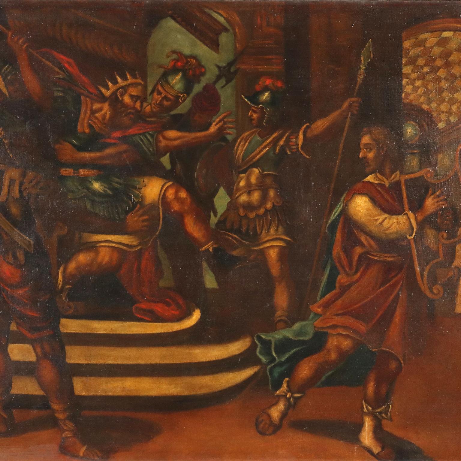 Dipinto Scena Biblica. Davide che suona l'Arpa XVII secolo - Painting Altro stile artistico di Unknown