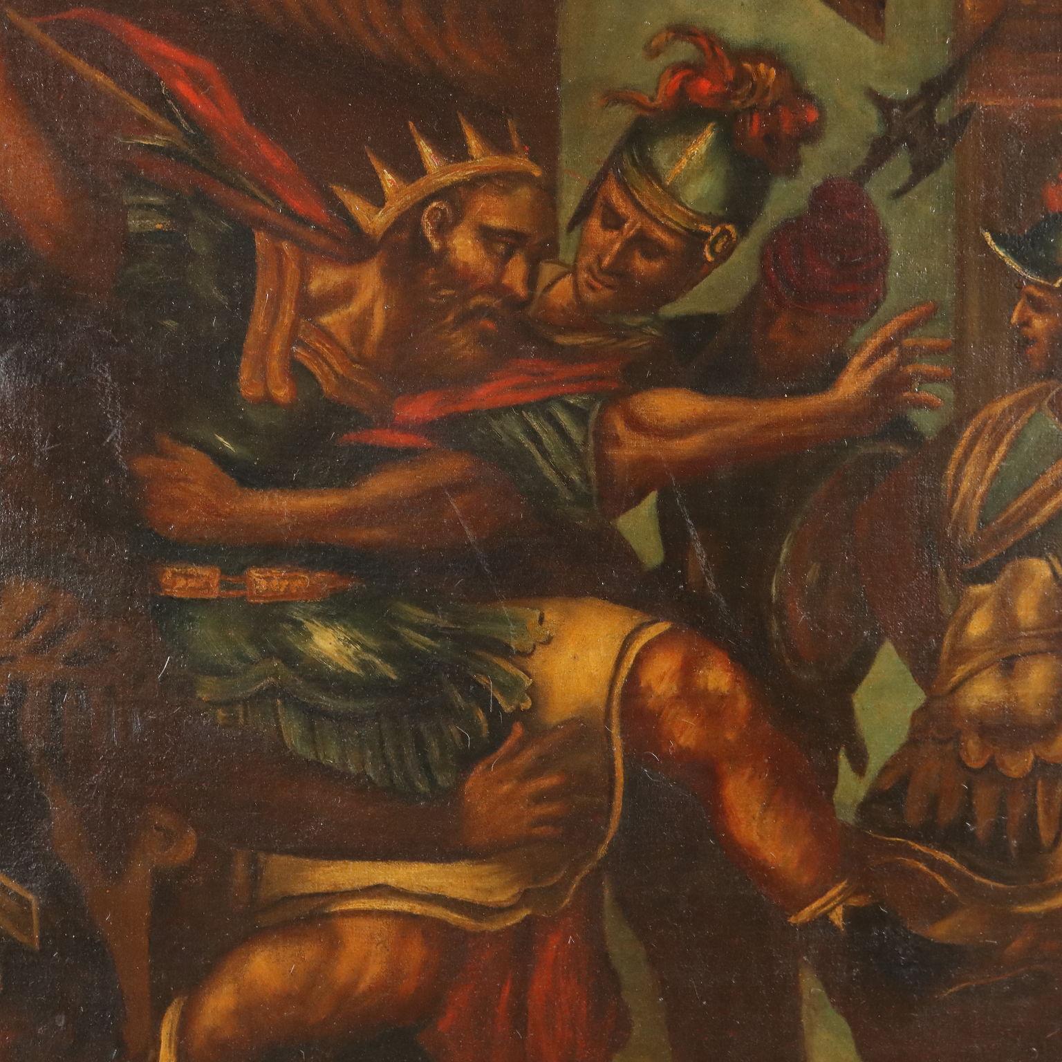 Dipinto Scena Biblica. Davide che suona l'Arpa XVII secolo - Figurative Painting Marrone di Unknown