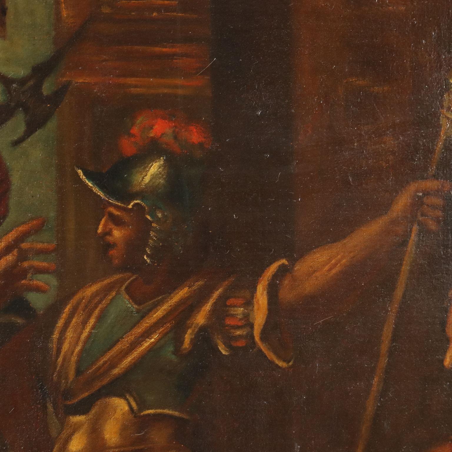 Olio su tela. Scuola nord- italiana del XVII secolo.
La scena raffigura l'episodio biblico tratto dal Primo libro di Samuele che così racconta :
