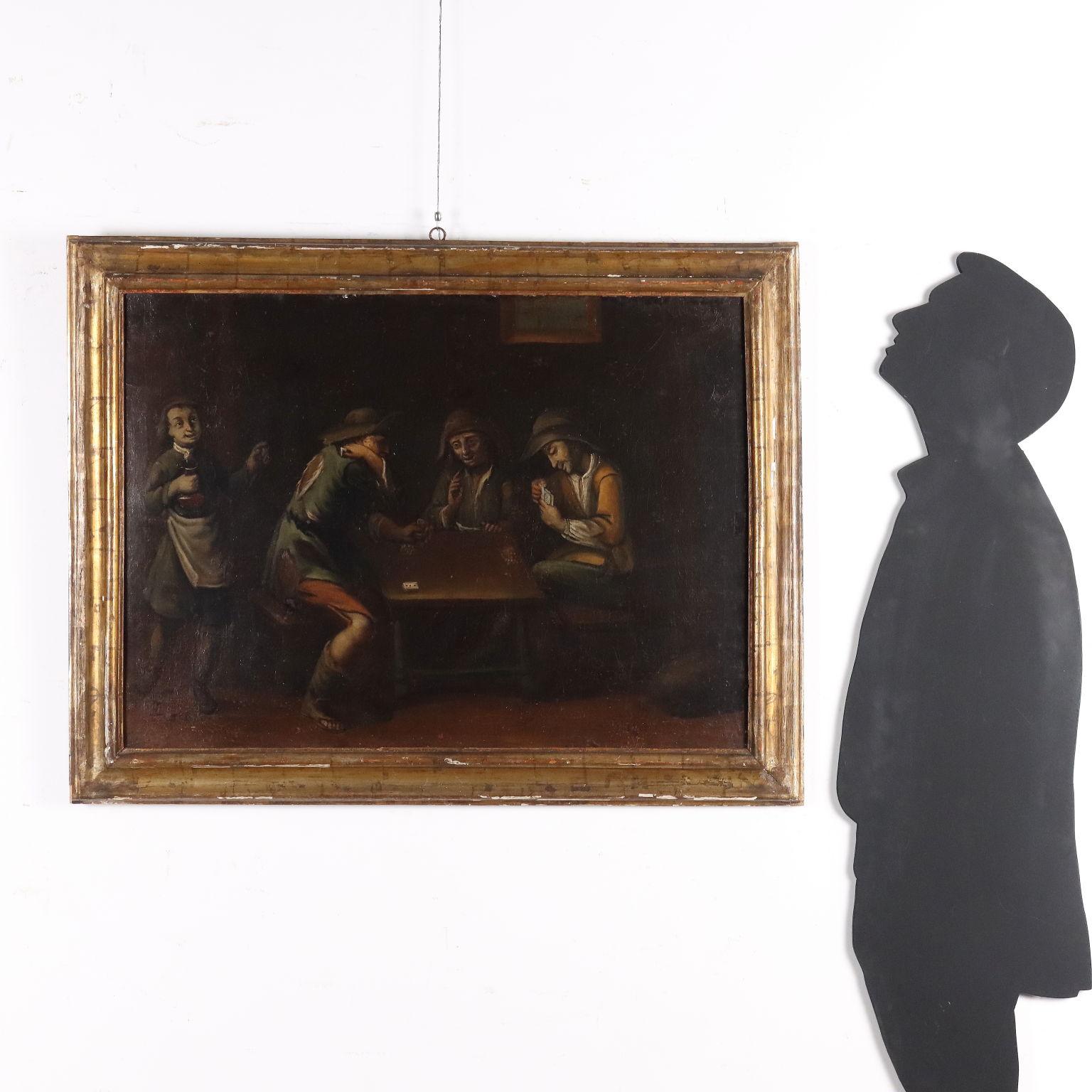 Scène peinte avec des joueurs de cartes 18e siècle - Painting de Unknown