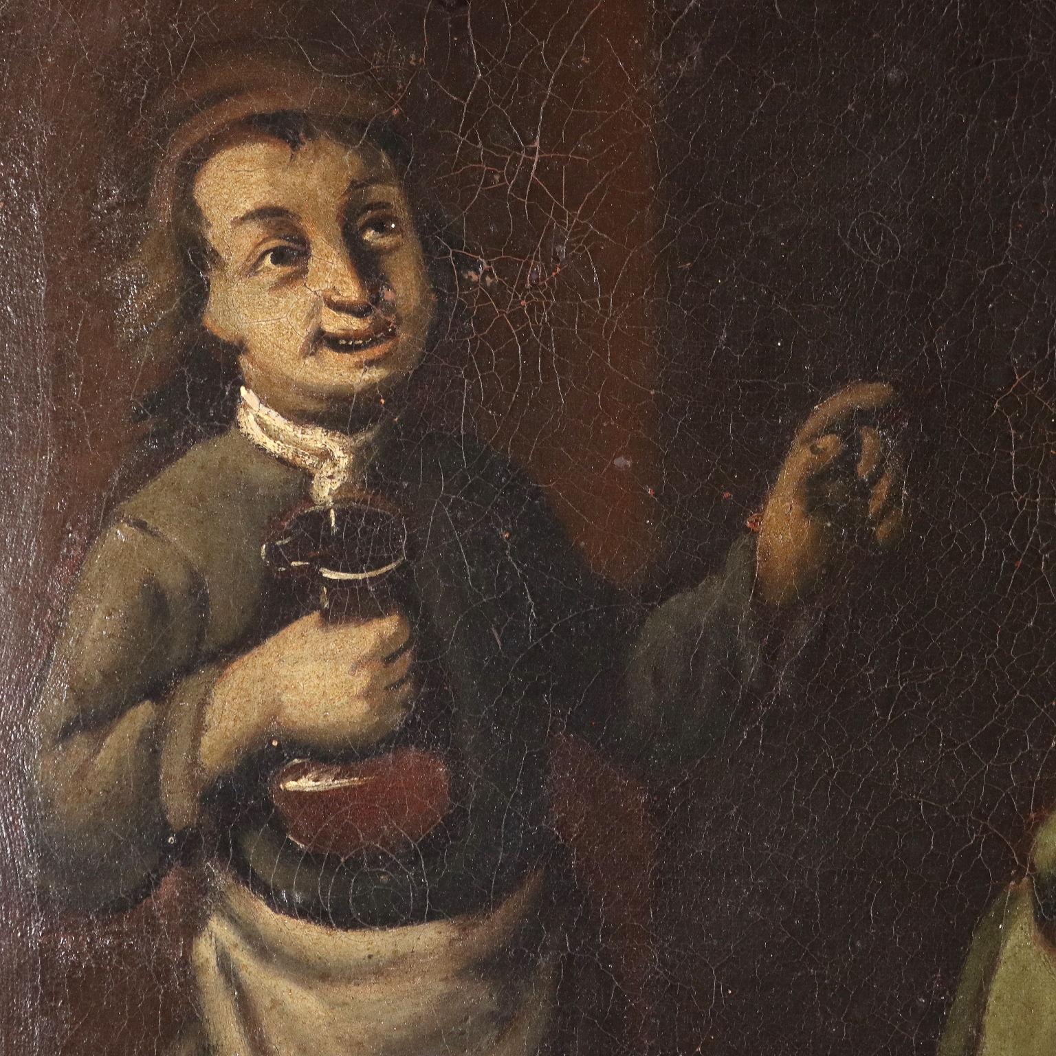 Scène peinte avec des joueurs de cartes 18e siècle - Black Interior Painting par Unknown