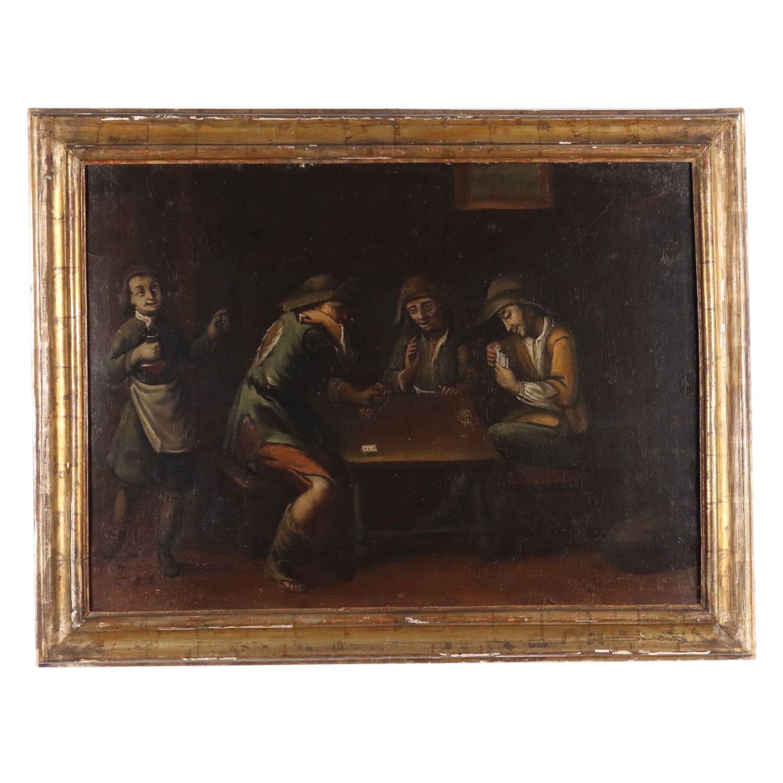 Interior Painting Unknown - Scène peinte avec des joueurs de cartes 18e siècle