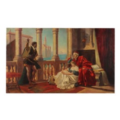 Antique Painted Scene with Othello and Desdemona early 20th century