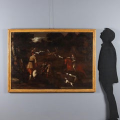 Painting Hunting Scene Oil on canvas. Central Italian school of the 18th century.