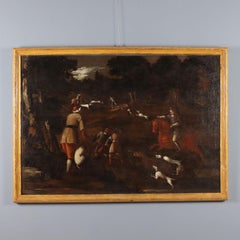 Painting Hunting Scene Oil on canvas. Central Italian school of the 18th century.