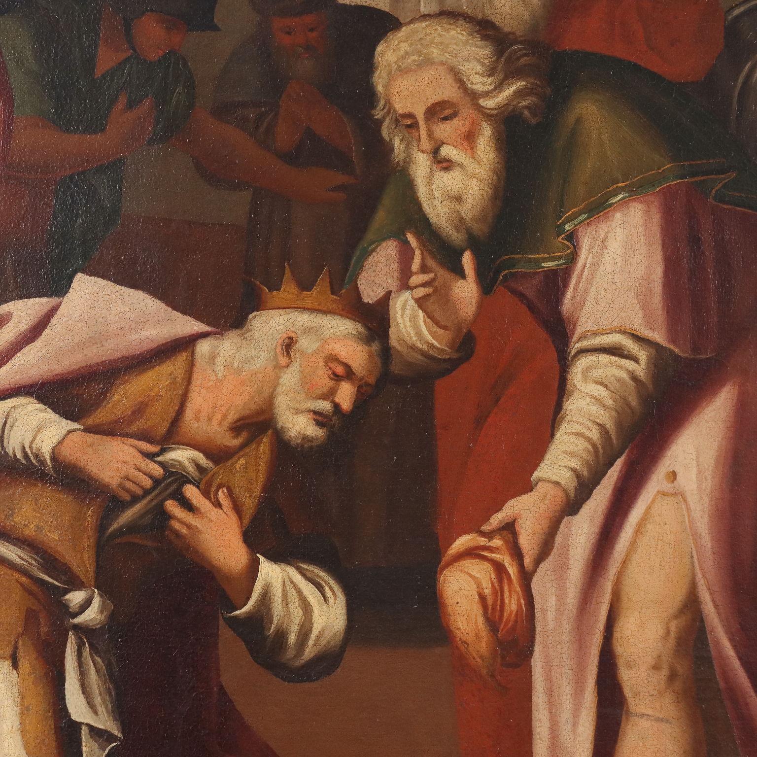 Gemälde Szene der Reue eines Königs 17.-18. Jahrhundert (Braun), Figurative Painting, von Unknown
