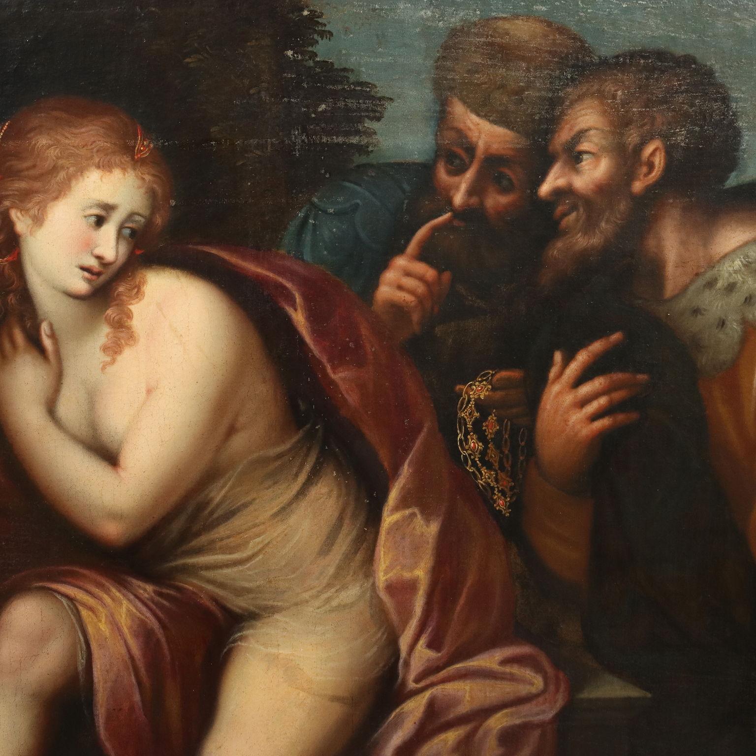 Unknown Figurative Painting - Dipinto Susanna e i Vecchioni, XVII secolo