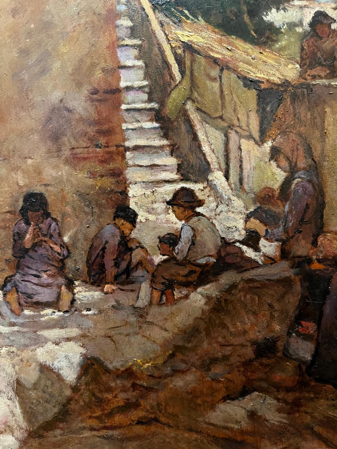 Tuscan figurative painting genre scene Macchiaioli style of the 20th century - Painting by Unknown