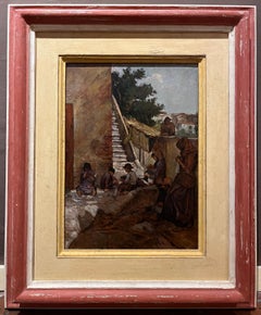 Dipinto toscano figurativo scena di genere stile macchiaiolo del XX secolo