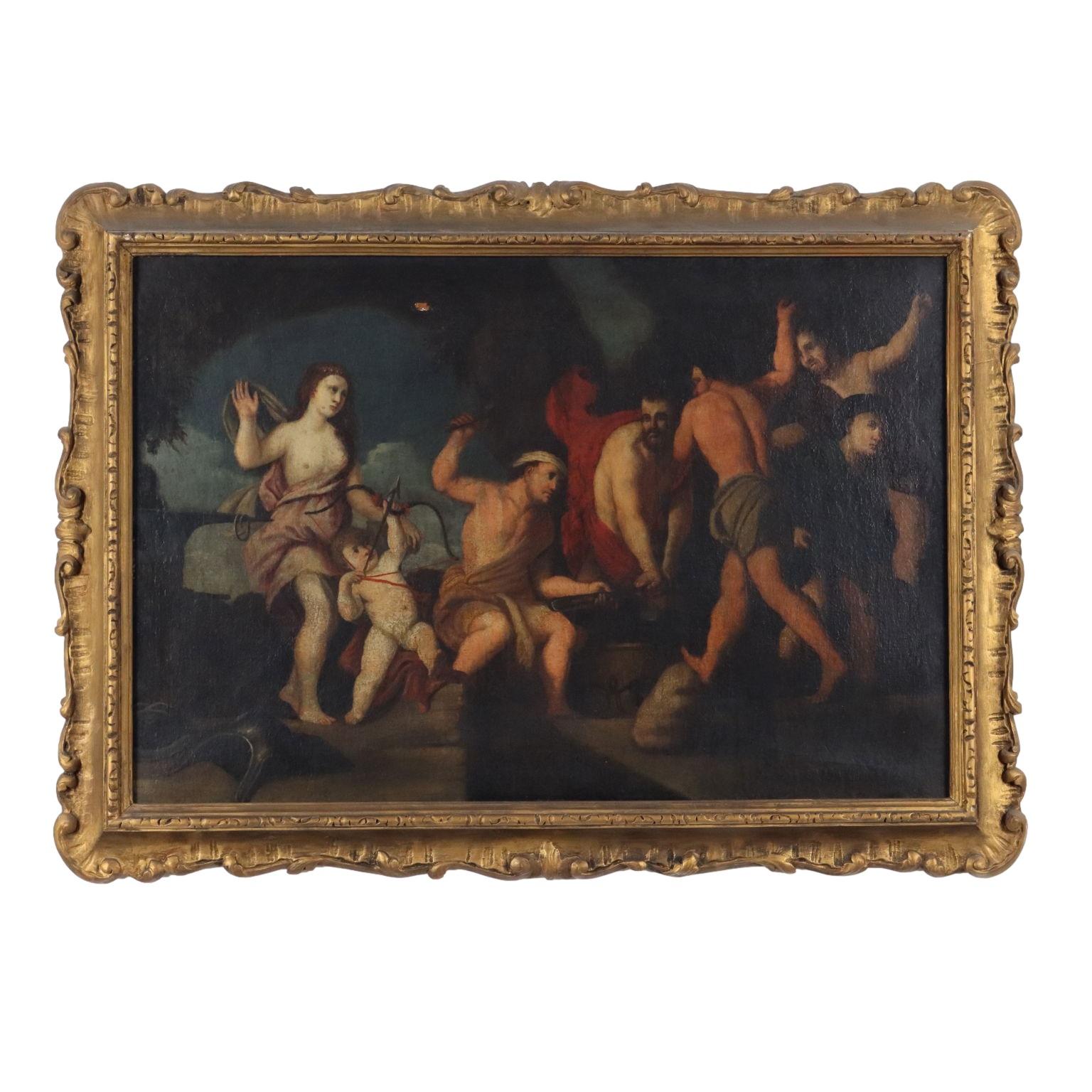 Unknown Figurative Painting - Painting Venus in the Forge of Vulcan 17th century