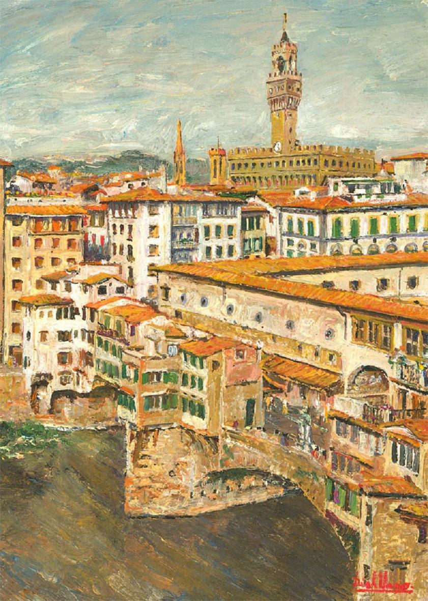 Unknown Landscape Painting - Dirk Vano (b.1953) - 20th Century Oil, Ponte Vecchio A Firenze