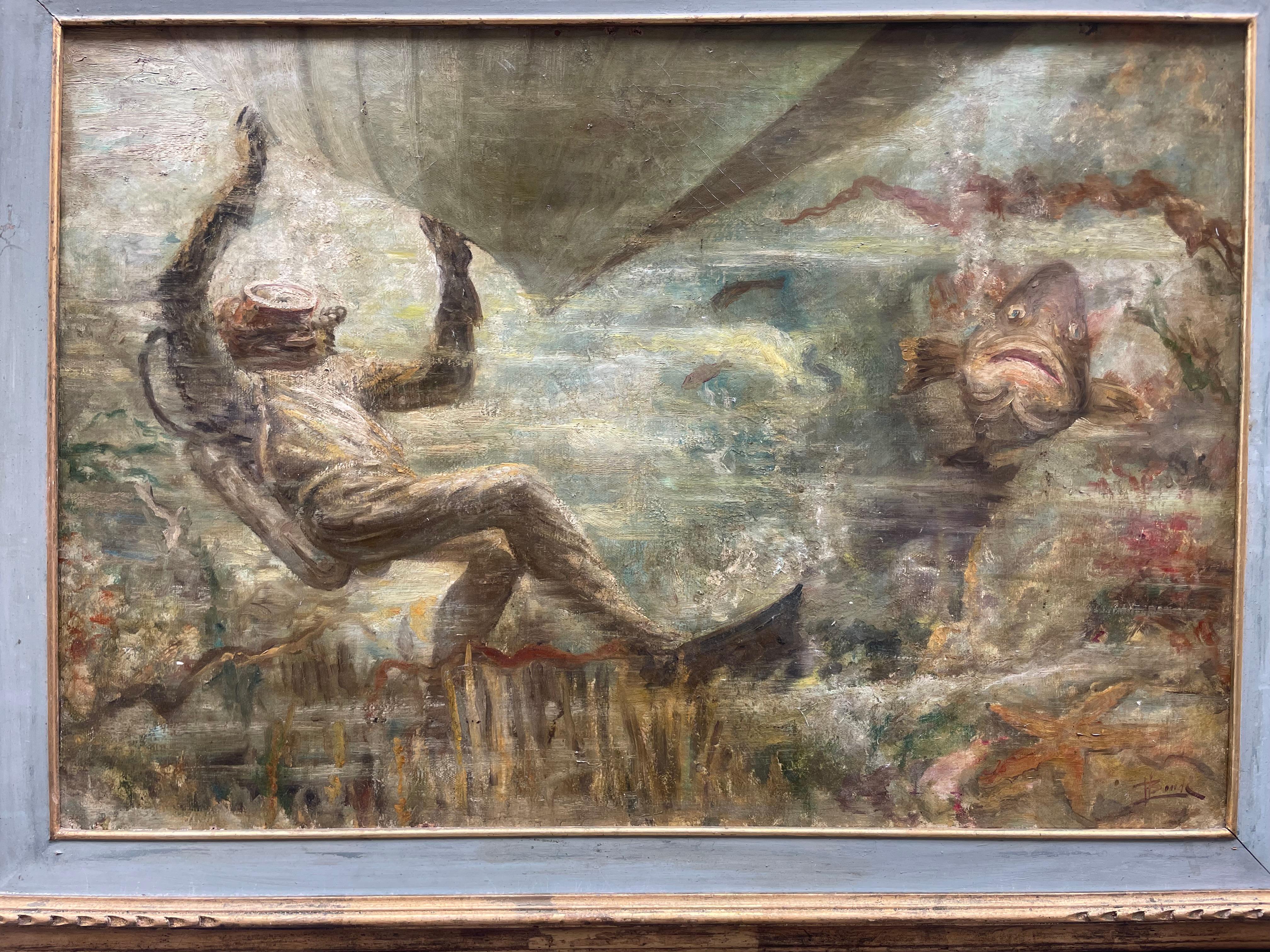 Diver with Grouper under a Boat – Mid-20th Century en vente 5