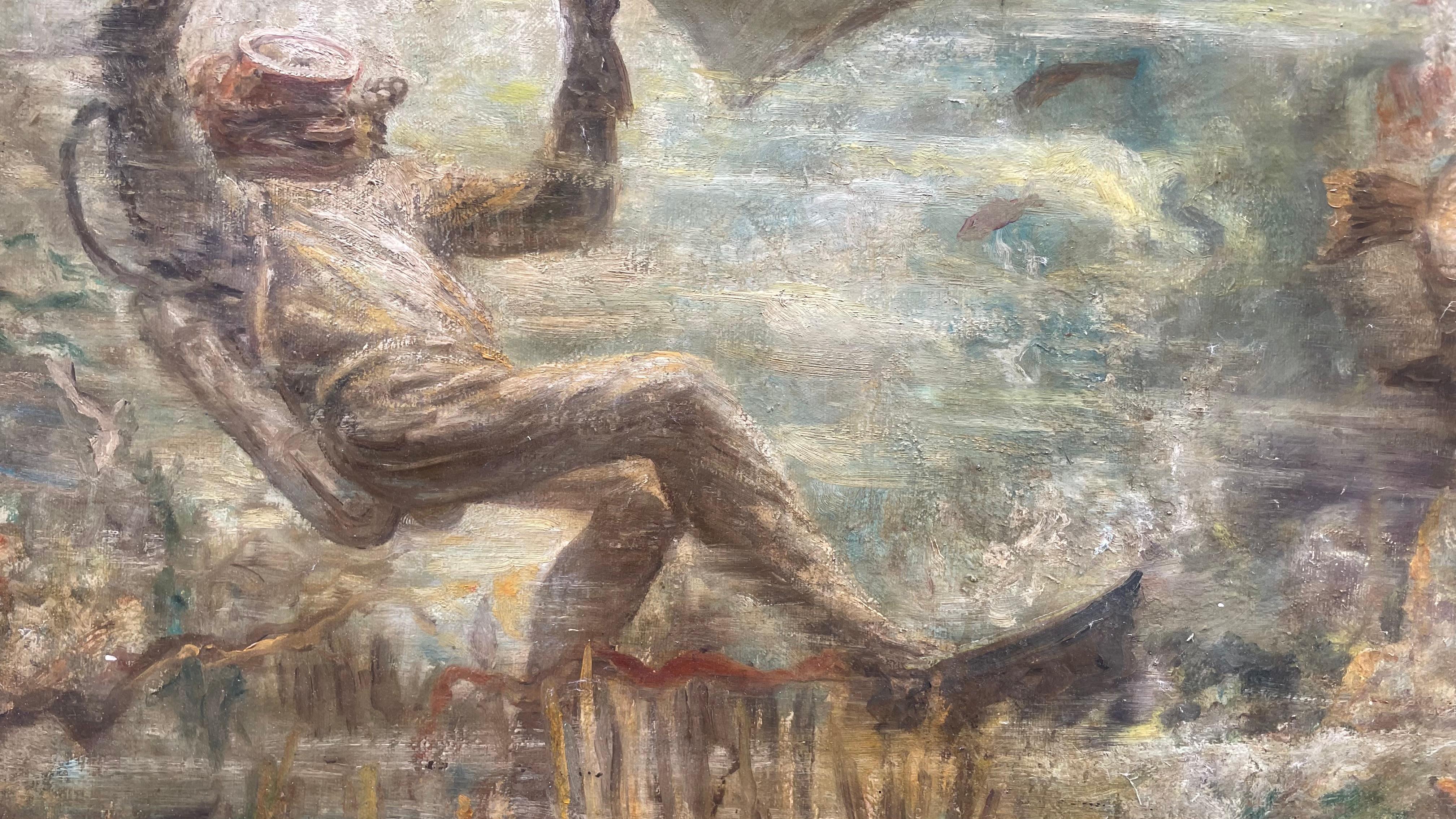 Diver with Grouper under a Boat – Mid-20th Century en vente 9