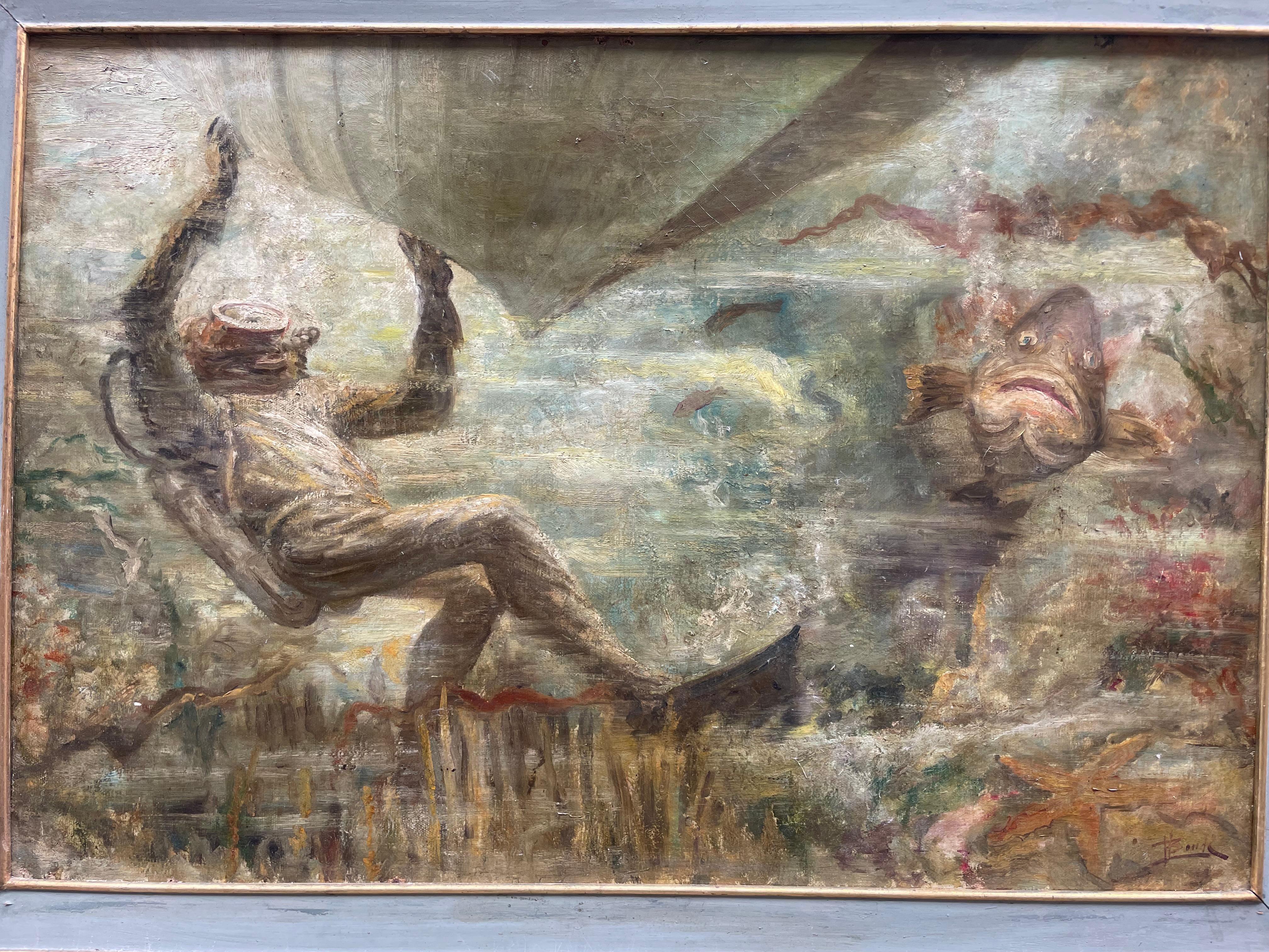 Diver with Grouper under a Boat – Mid-20th Century en vente 11
