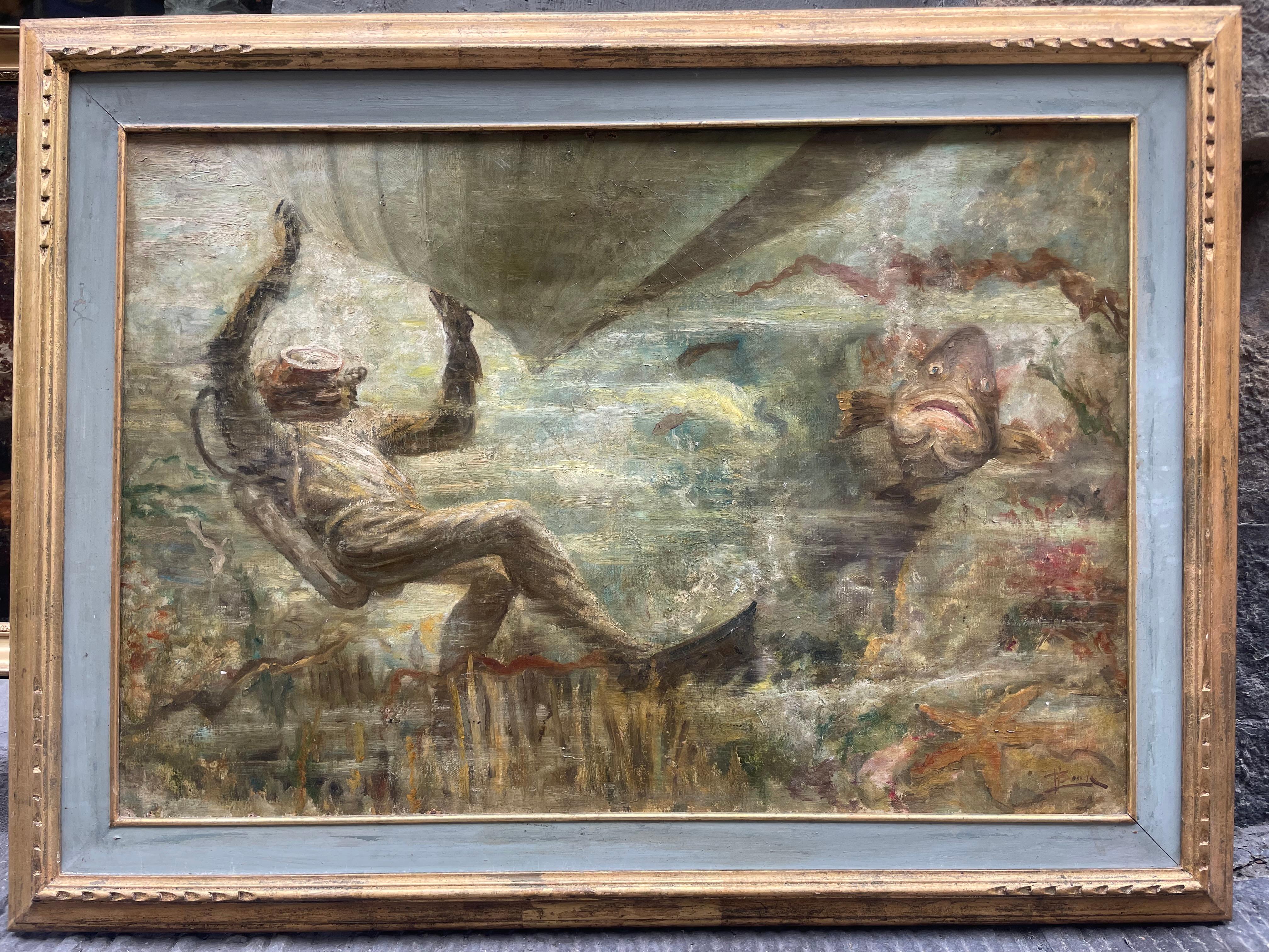 Diver with Grouper under a Boat – Mid-20th Century en vente 12