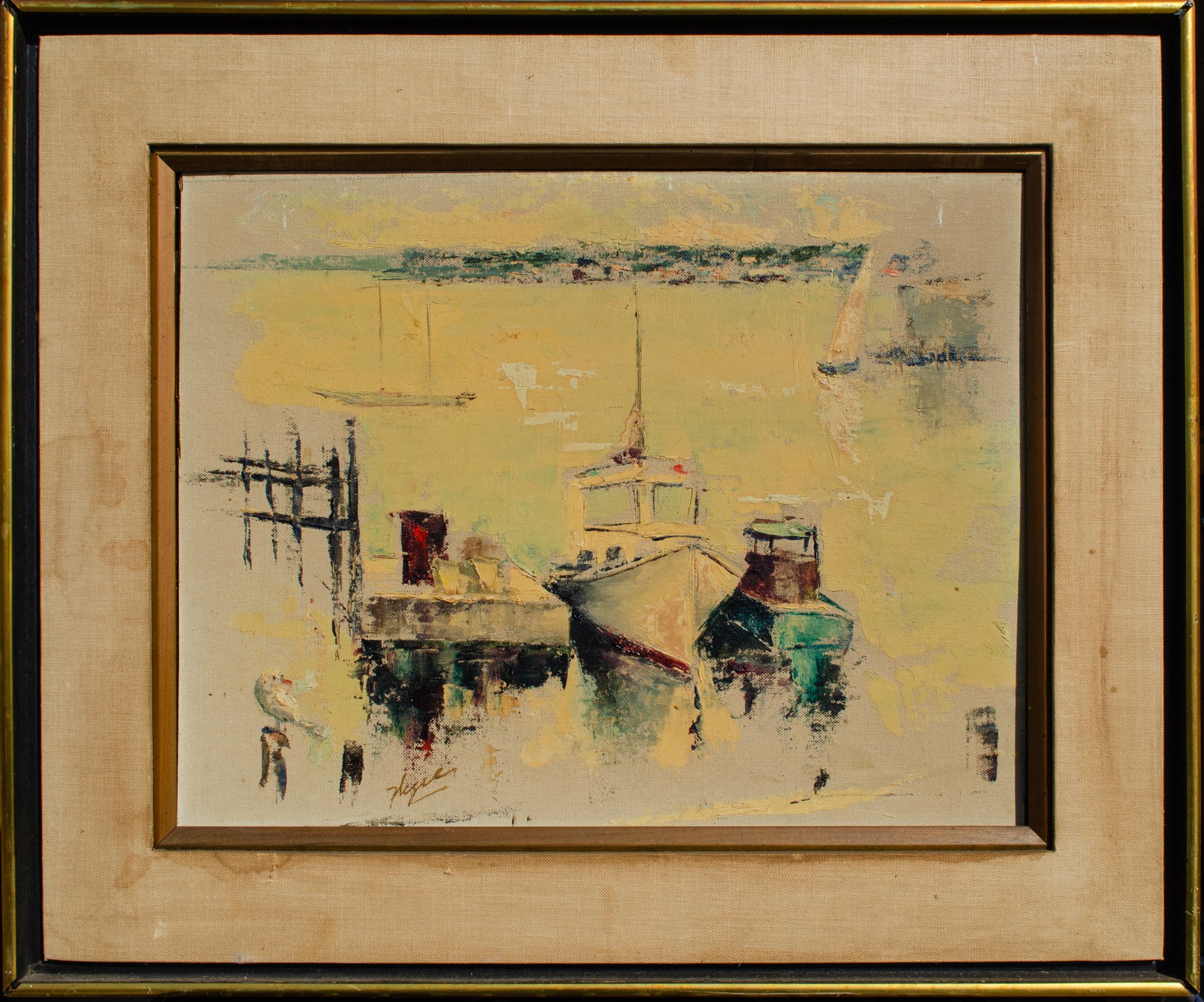 Docked Fishing Boat in Gloucester, MA, von Mystery American Artist – Painting von Unknown