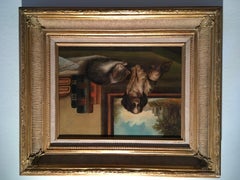 'Spaniel and Sleeping Cat' , Unknown, Oil on Canvas Painting, 19th c.