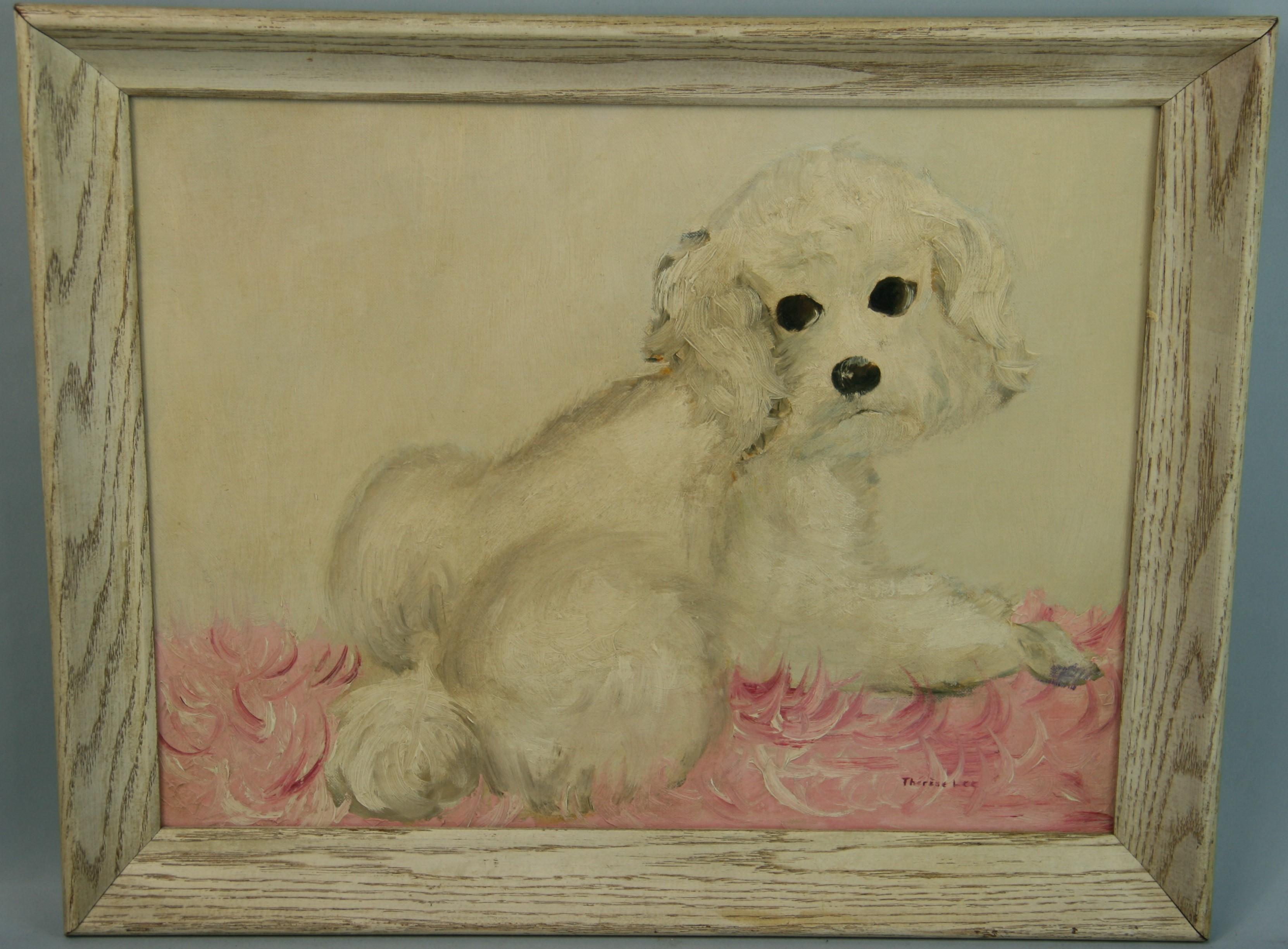 Unknown Animal Painting - Dog Painting Bichon Frise  acrylic by Theresa Lee 1961