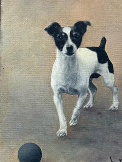 Dog Portrait, Antique Oil Painting of a Black & White Terrier or Jack Russell