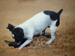 Dog Portrait, Antique Oil Painting of a Black & White Terrier or Jack Russell