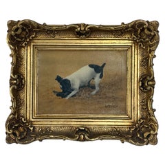 Dog Portrait, Antique Oil Painting of a Black & White Terrier or Jack Russell