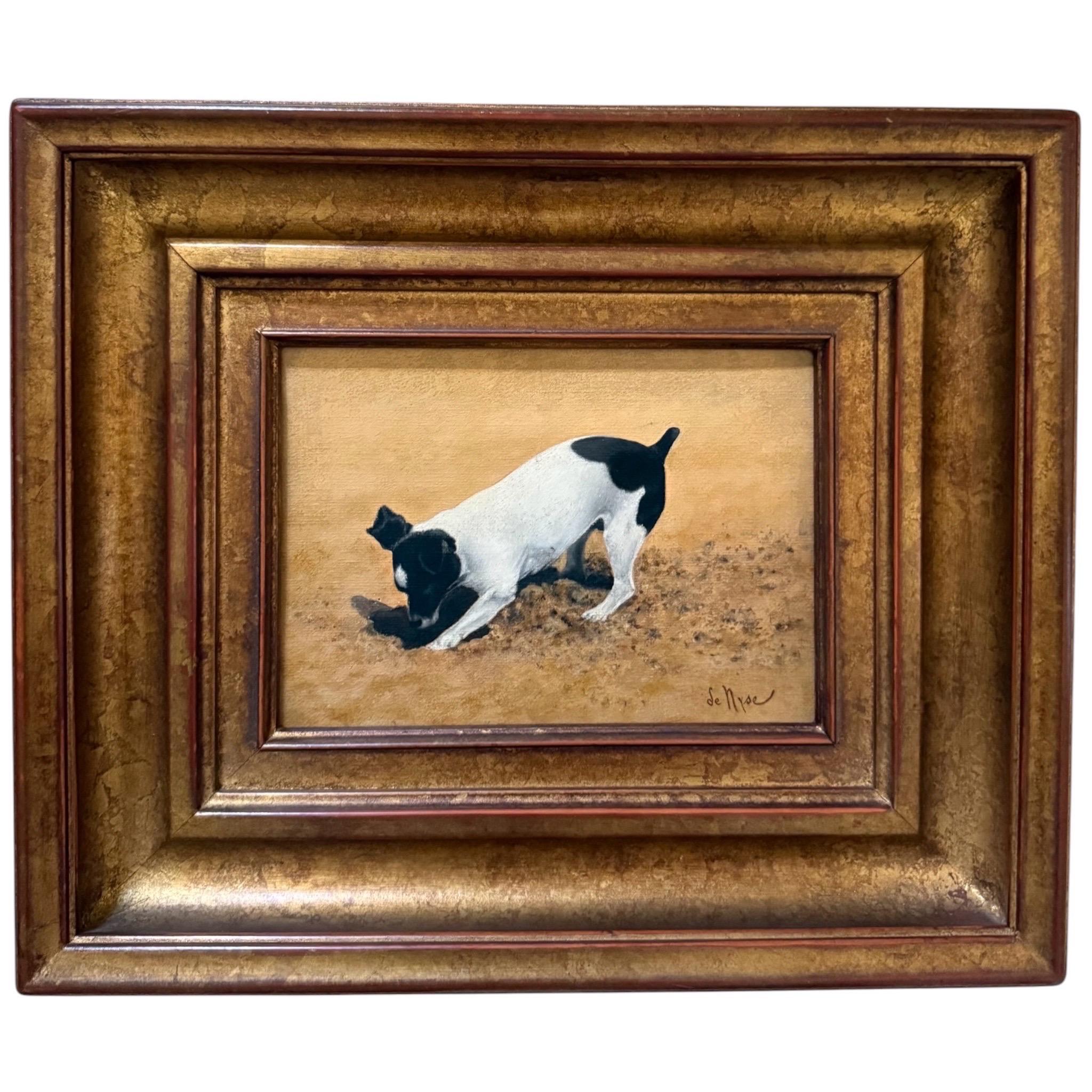 Dog Portrait, Antique Oil Painting of a Black & White Terrier or Jack Russell