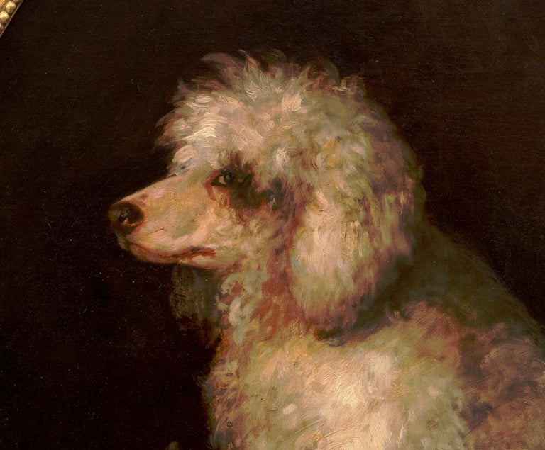 Unknown Large Antique 19th Century Dog Painting of a Poodle