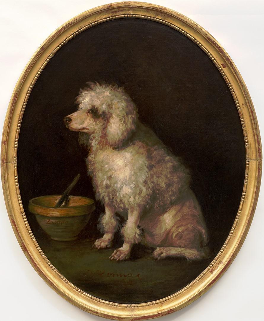A Large 19th Century Dog Painting of a Poodle Inscribed "Zoraida"