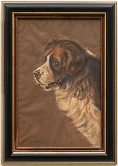 Pastel Dog Portrait of a Saint Bernard 1920s
