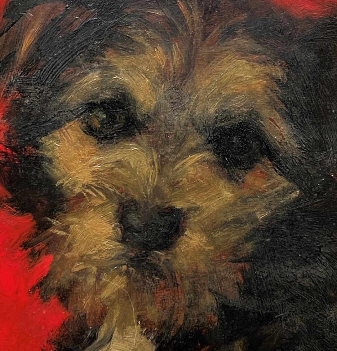 Terrier rosso
Forse una scuola olandese
Olio su pannello di legno, circa 1900-1910. Siglata in basso a sinistra
7 1/2 x 7 (12 x 11 1/2 in cornice) pollici

Una rappresentazione affascinante e accurata di un tipo di terrier. Il tratto più notevole