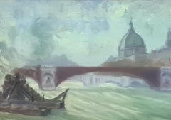 Domes de l'Hotel de Dieu and Pont Wilson, Lyon, Impressionist Oil