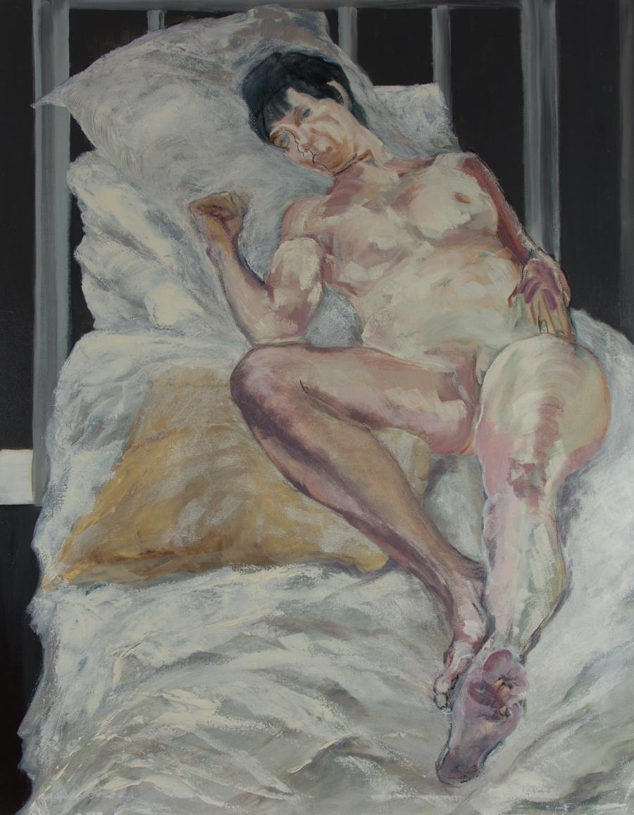 Hemming - 2016 Öl, Akt, liegend auf einem Bett – Painting von Unknown
