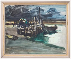 Donald Bosher (1912-1977) - Ölgemälde,tuary-Szene mit Moored Boat, Mitte des 20. Jahrhunderts