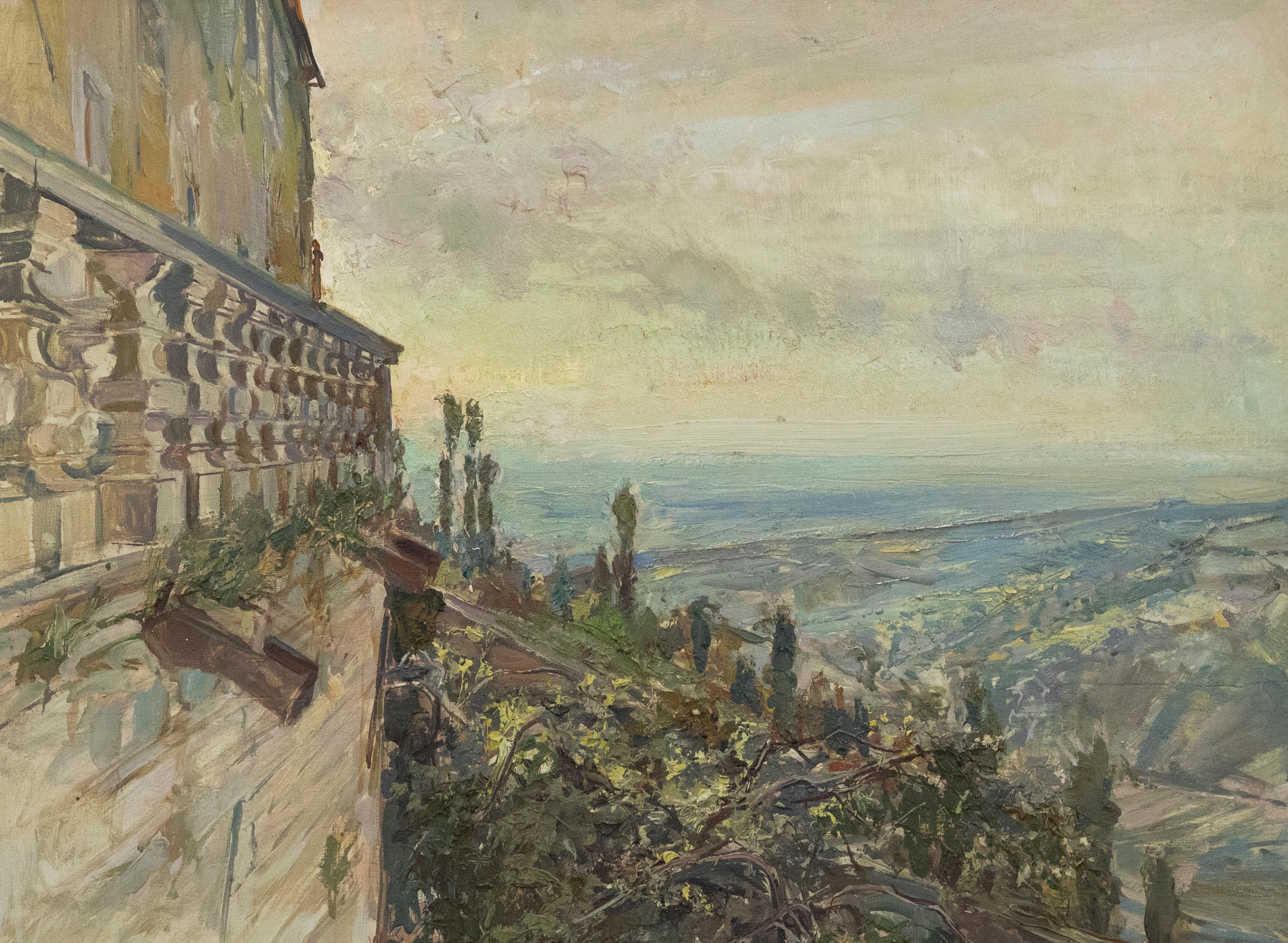 Donatello Stefanucci (1896-1987) - Olio della Scuola Italiana del 1933 incorniciato, Veduta di un castello - Painting di Unknown