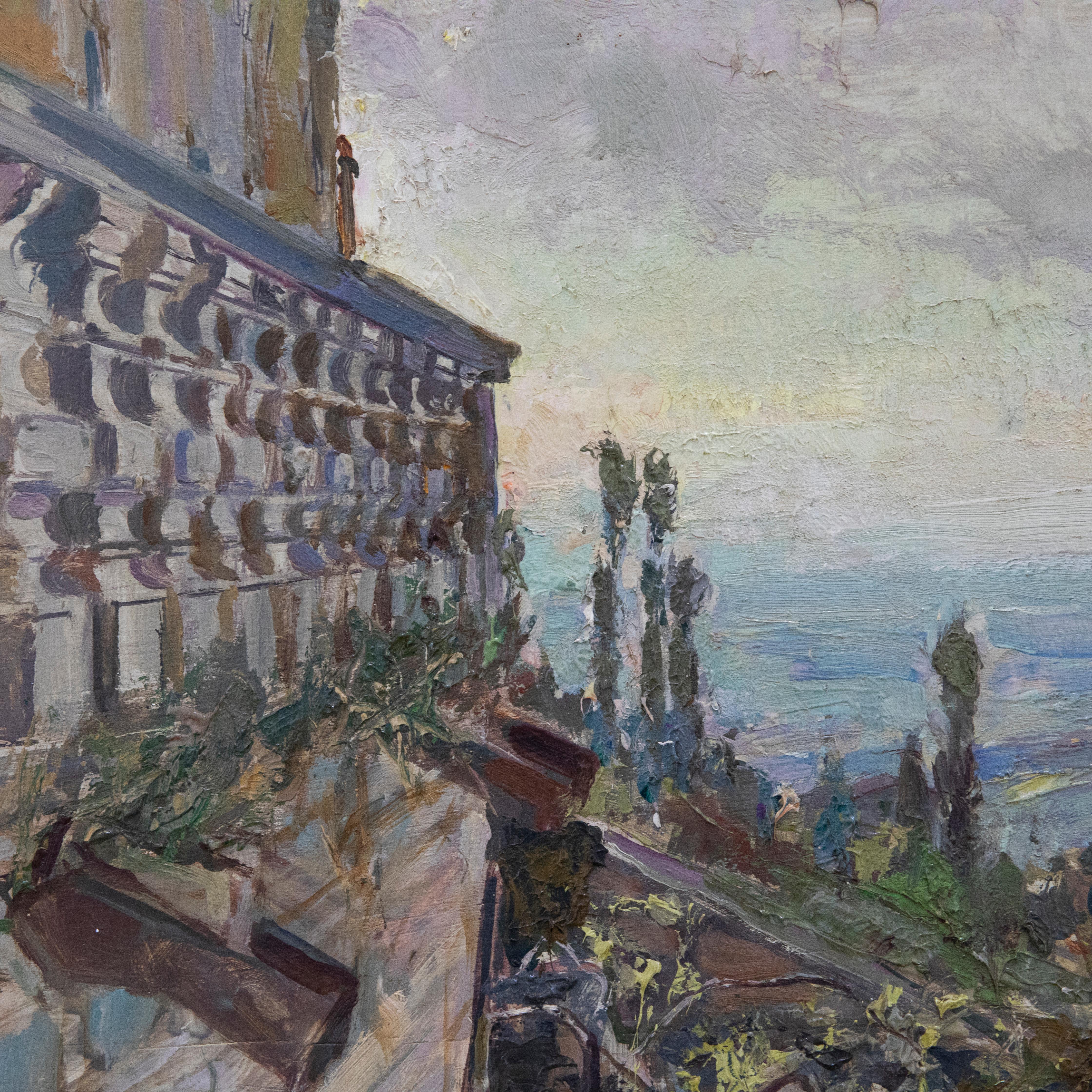 Donatello Stefanucci (1896-1987) - Olio della Scuola Italiana del 1933 incorniciato, Veduta di un castello 1