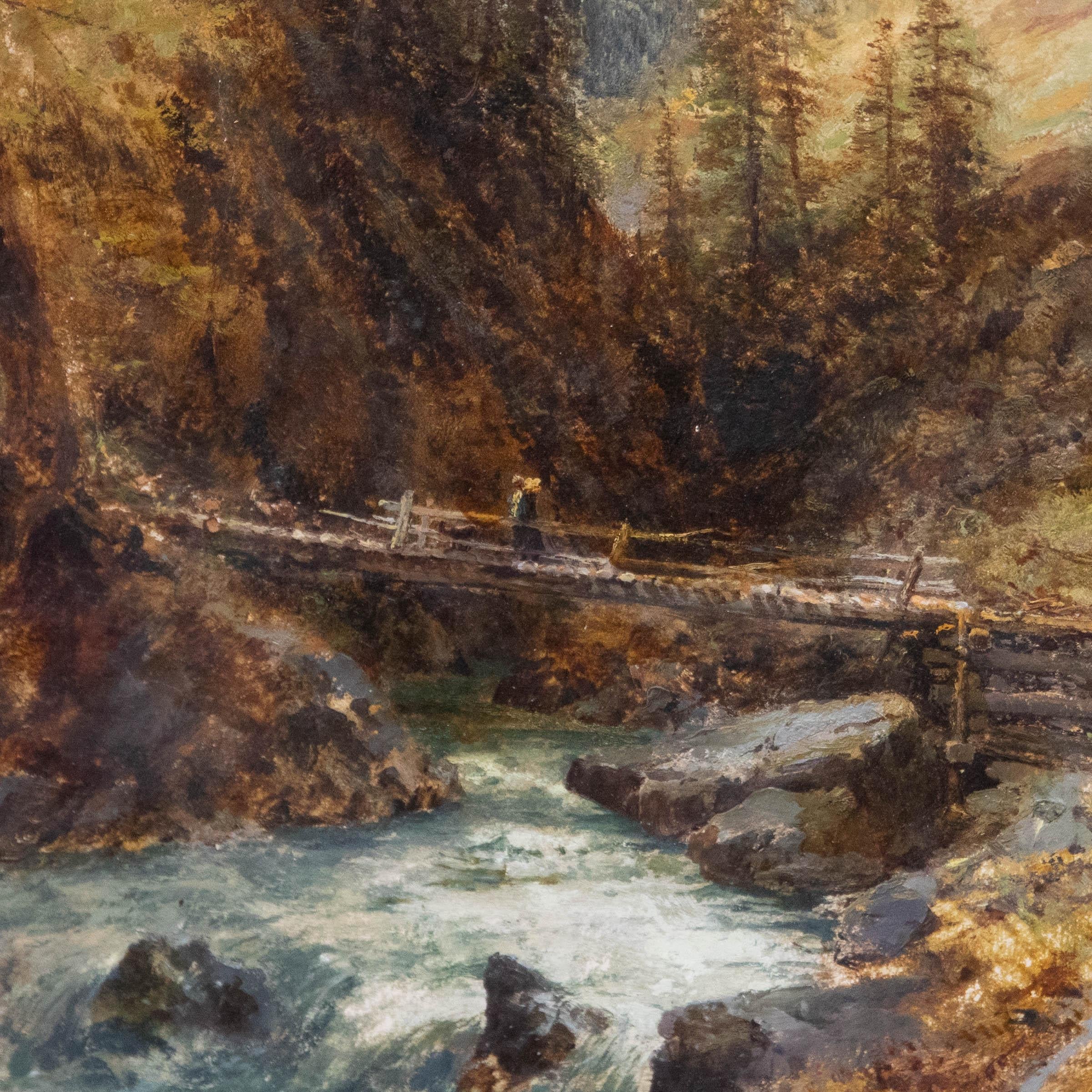 Donne  - 1870 Oil, Mountain Bridge For Sale 1