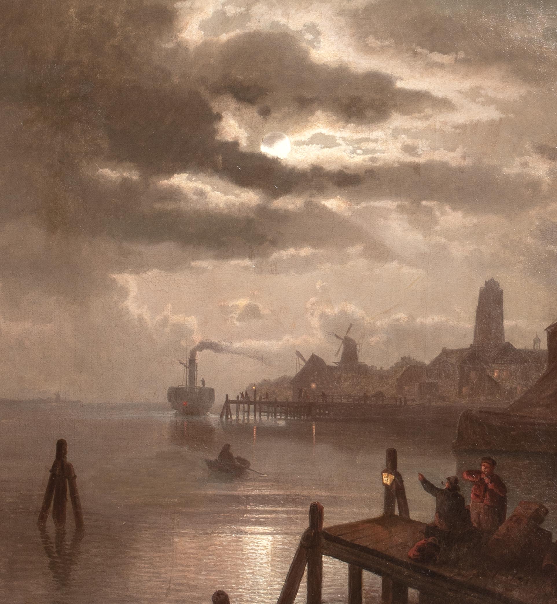 Dordrecht, Holland, Moonlit Landscape, 19th Century Felix KREUTZER (1835-1876) For Sale 6