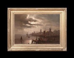 Dordrecht, Holland, Moonlit Landscape, 19th Century Felix KREUTZER (1835-1876)