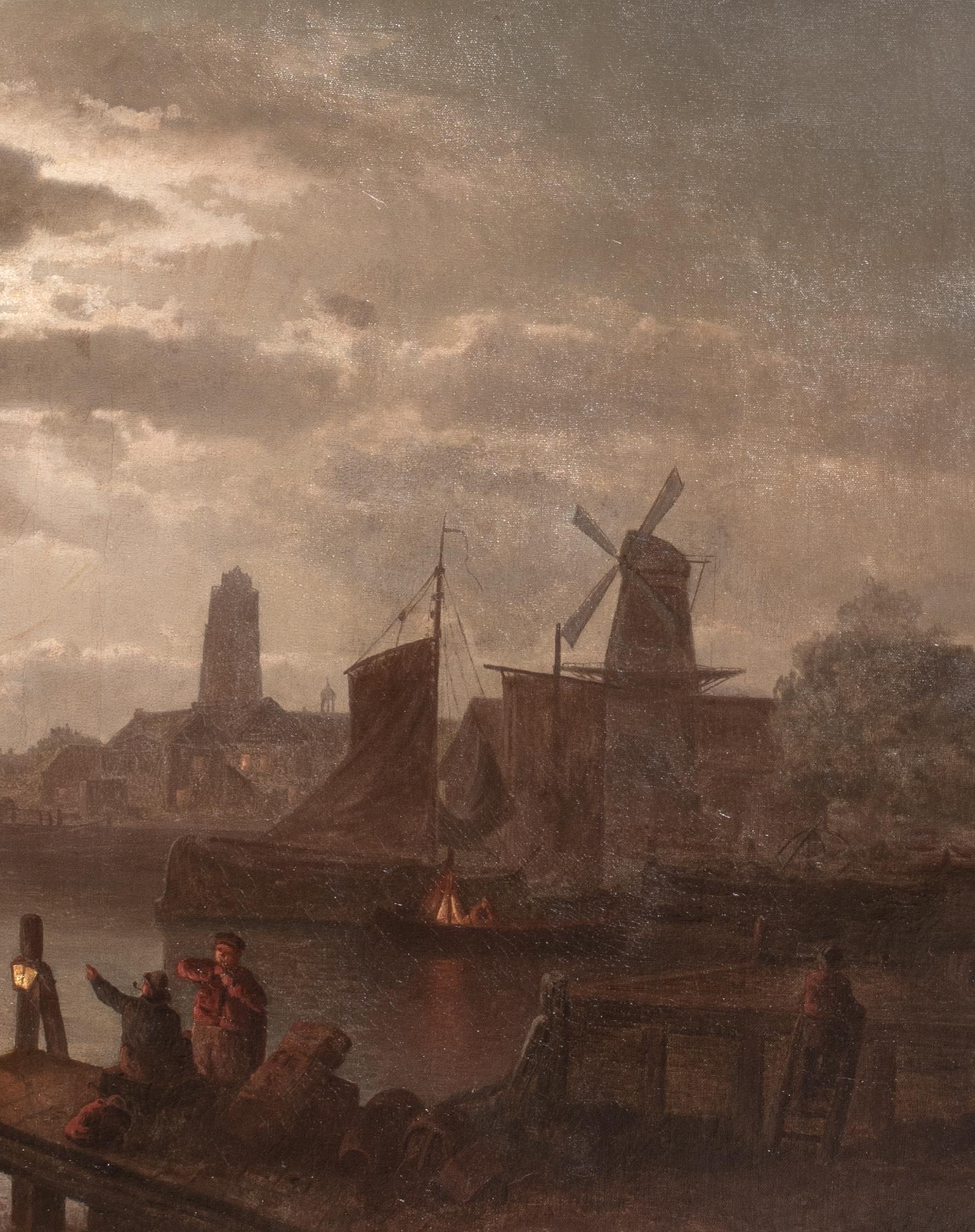 Dordrecht, Holland, Moonlit Landscape, 19th Century Felix KREUTZER (1835-1876) For Sale 2