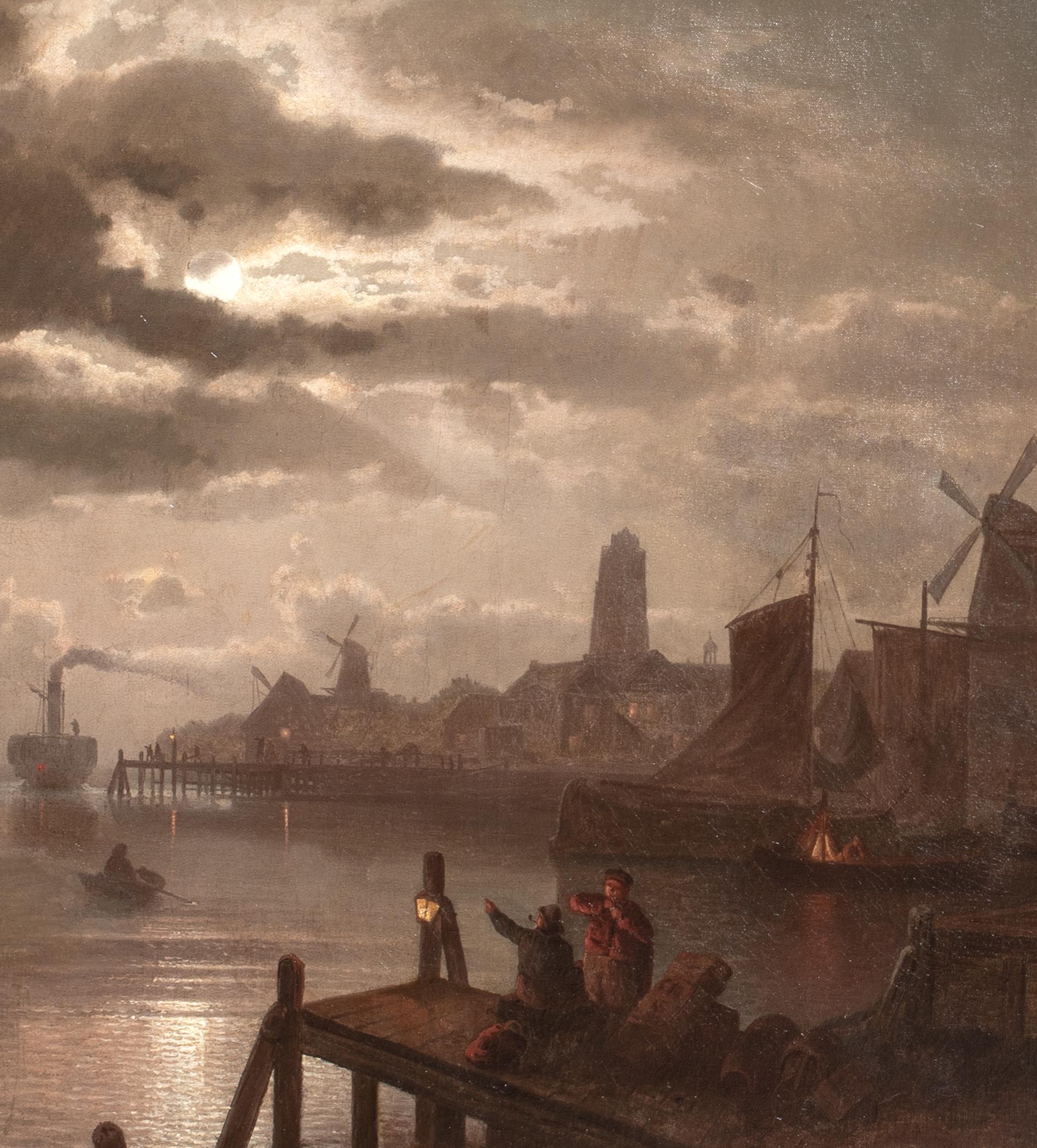 Dordrecht, Holland, Moonlit Landscape, 19th Century Felix KREUTZER (1835-1876) For Sale 3