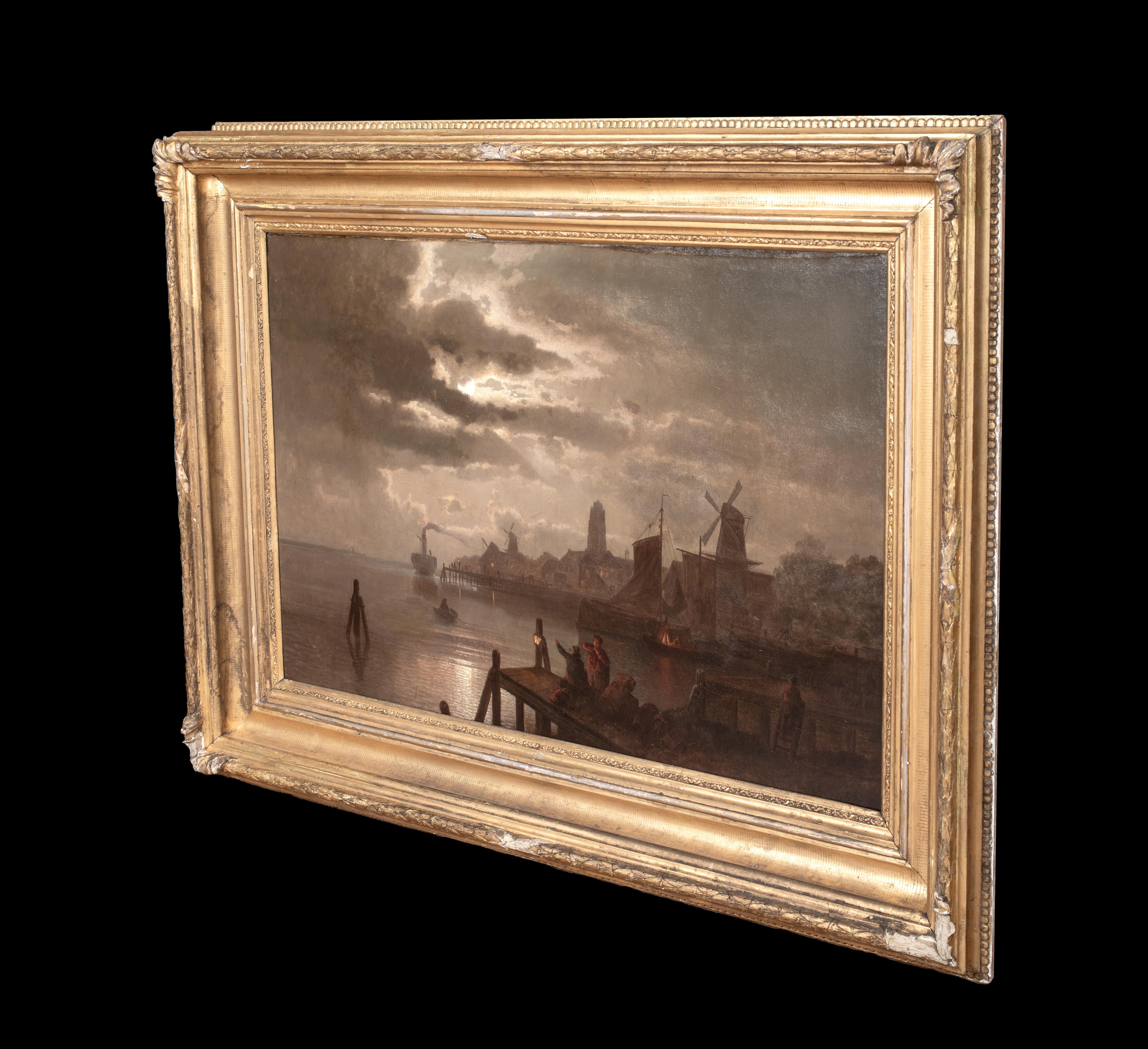 Dordrecht, Holland, Moonlit Landscape, 19th Century Felix KREUTZER (1835-1876) For Sale 4