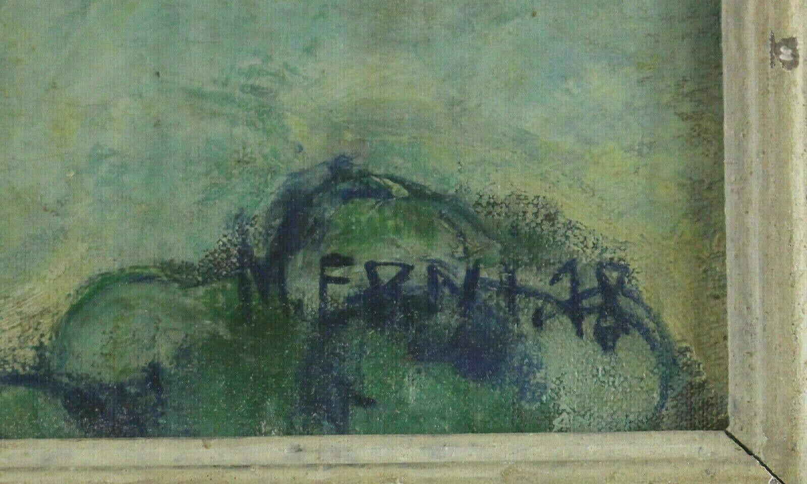 Village Hilly Landscape Signed M Erni Dated 18 - Expressionist Painting by Unknown