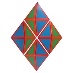Doris Leeper Hard Edge Pintura acrílica moderna de mediados de siglo sobre tabla Op Art años 70