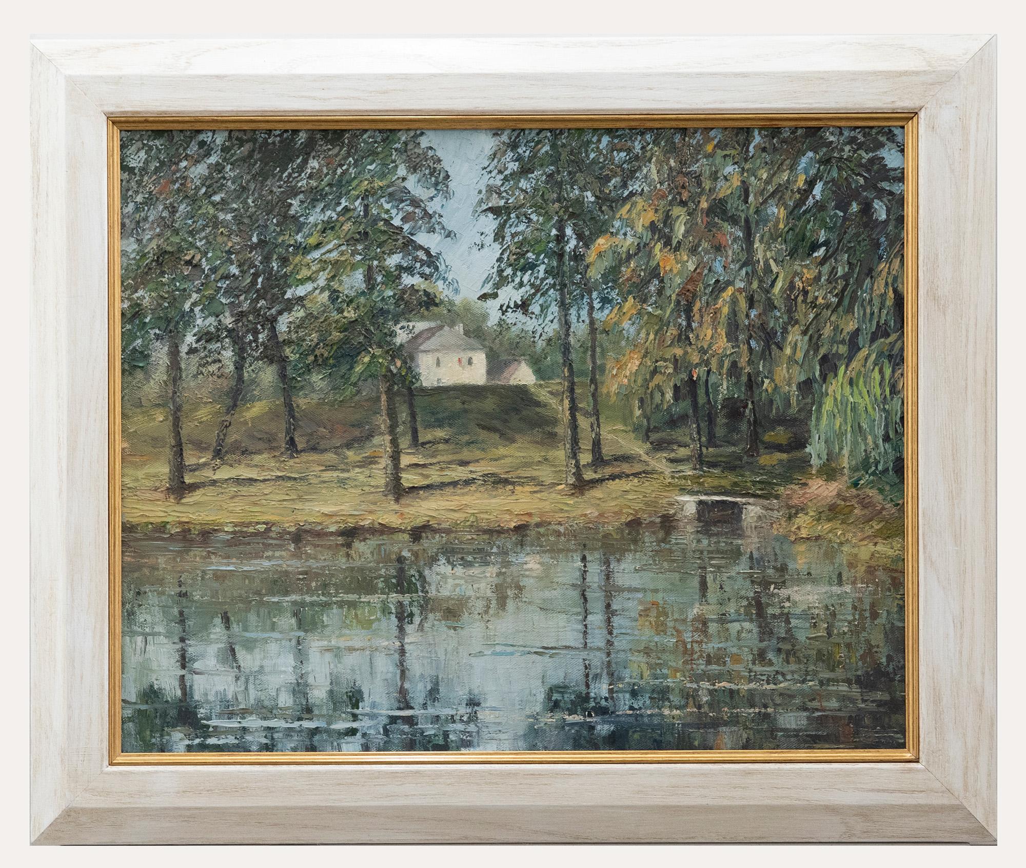 Unknown Landscape Painting - Dorothy Ker Blows - Framed 20th Century Acrylic, The Pool, Harpenden Common