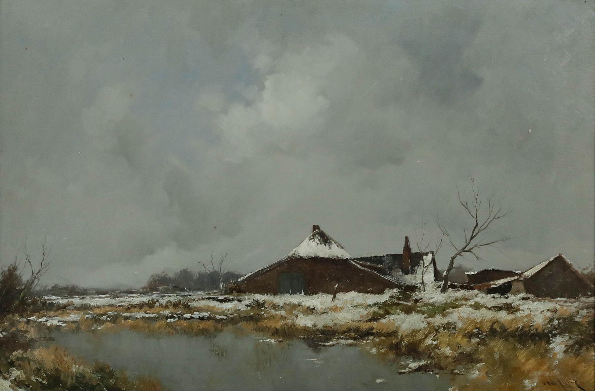 Dorus Arts (1901-1961) - Niederländische Schule Mitte des 20. Jahrhunderts Öl, Ein Bauernhof im Winter – Painting von Unknown