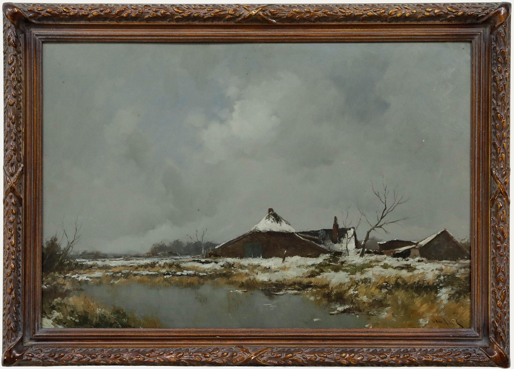 Dorus Arts (1901-1961) - Dutch School Mid 20th Century Oil, A Farm in Winter