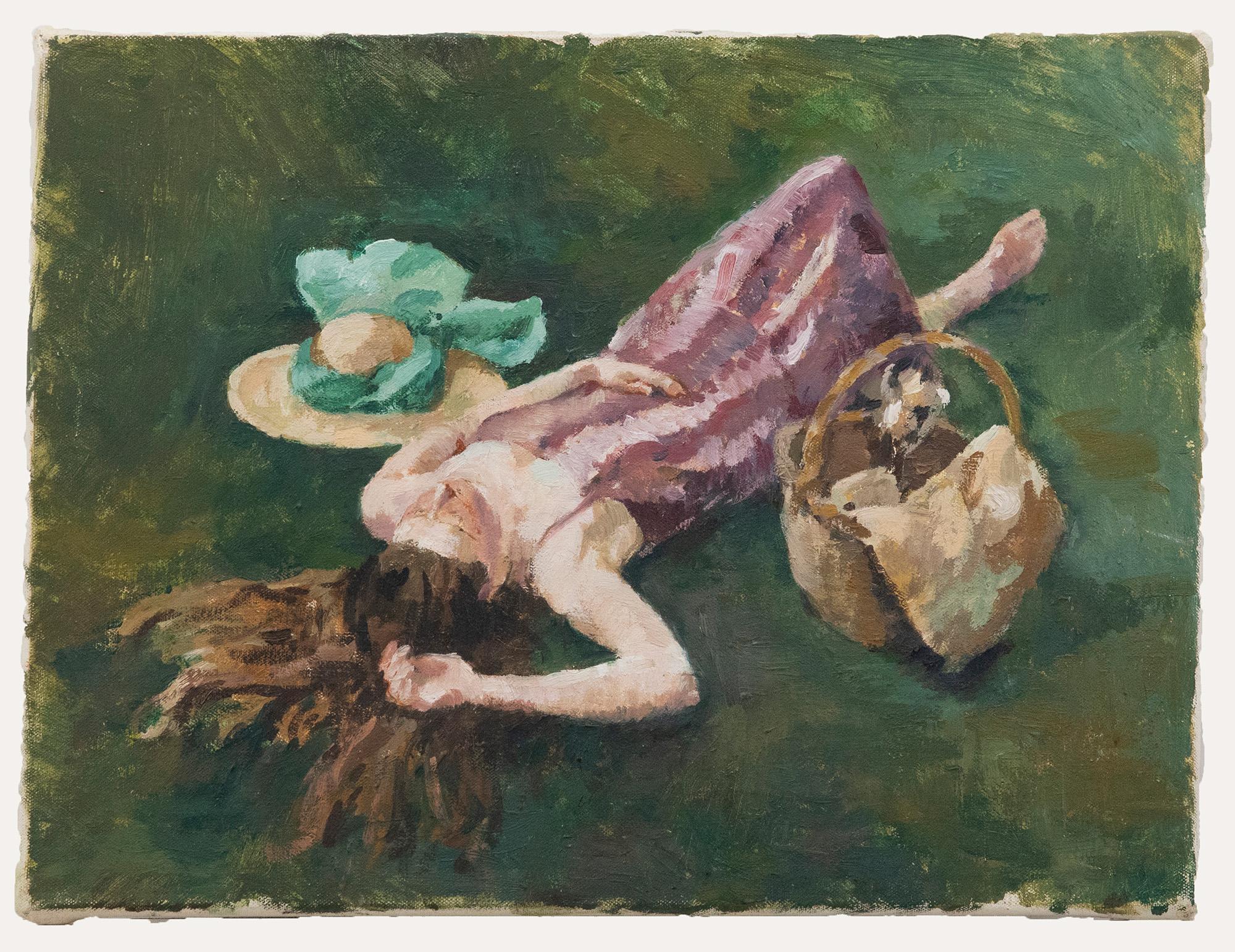 Doppelseitiges Ölgemälde des 20. Jahrhunderts – Sonnenbaden – Painting von Unknown