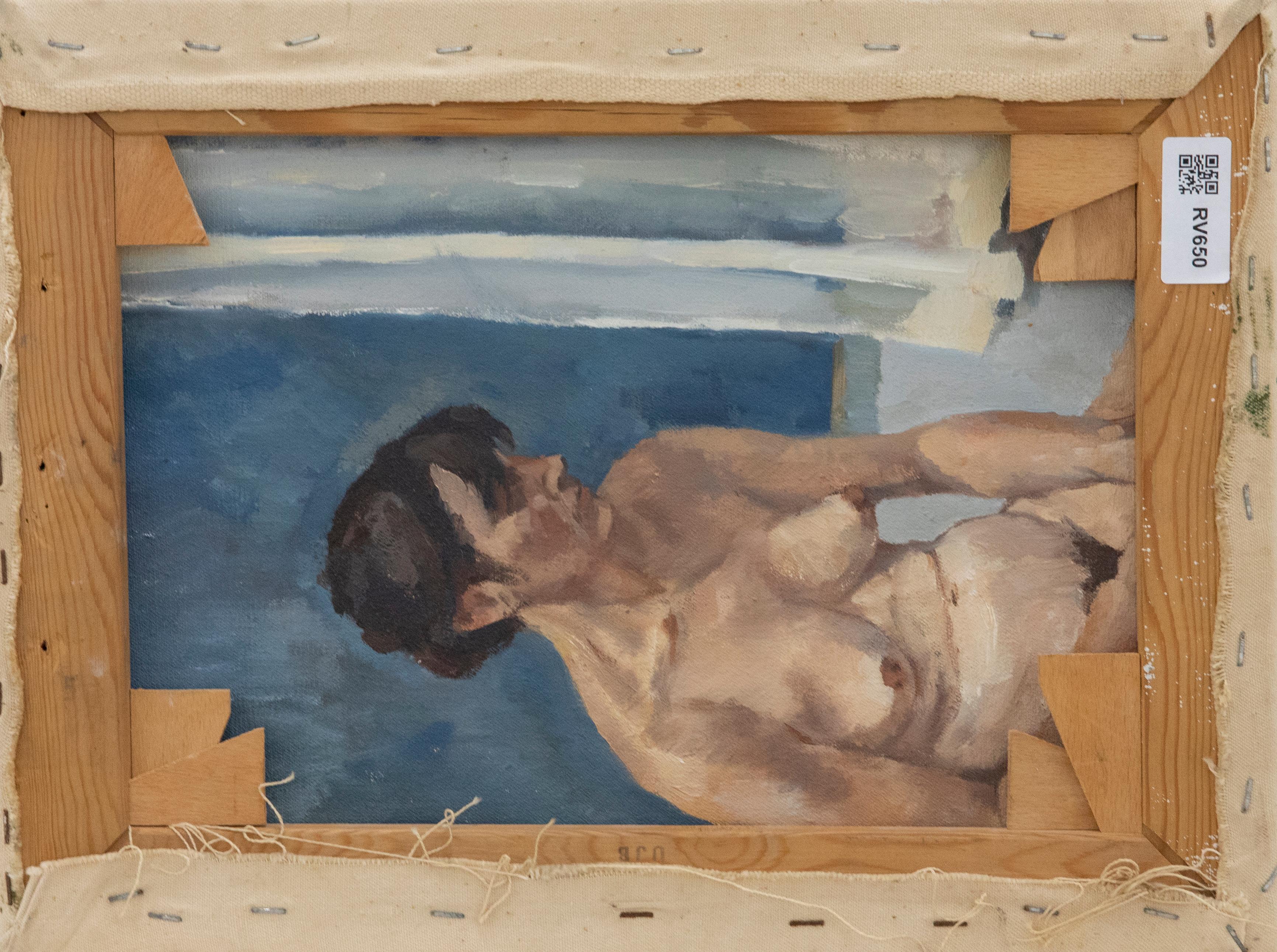 Doppelseitiges Ölgemälde des 20. Jahrhunderts – Sonnenbaden (Schwarz), Nude Painting, von Unknown